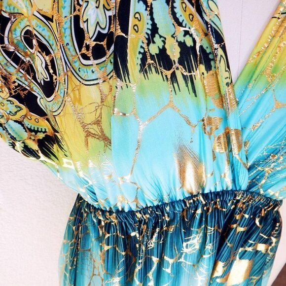 Shoreline gold flash aqua summer dress - Picture 4 of 4